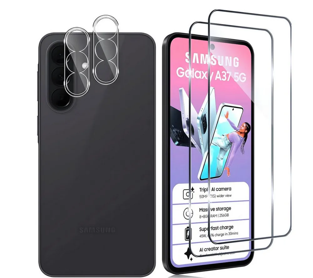 SmartUP Displayschutzglas 2X Schutzglas für Samsung Galaxy A37 5G Display Kamera Panzerfolie 9H für Samsung Galaxy A37 5G, 4 Stück, Rundumschutz, passgenaue Verarbeitung