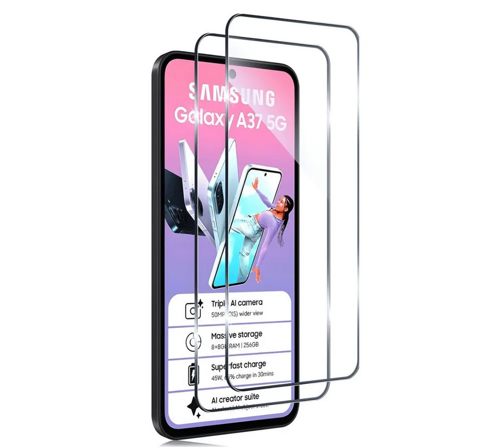 SmartUP Displayschutzglas 2X Schutzglas für Samsung Galaxy A37 5G Display Panzerfolie Full 9H für Samsung Galaxy A37 5G, 2 Stück, Rundumschutz, passgenaue Verarbeitung