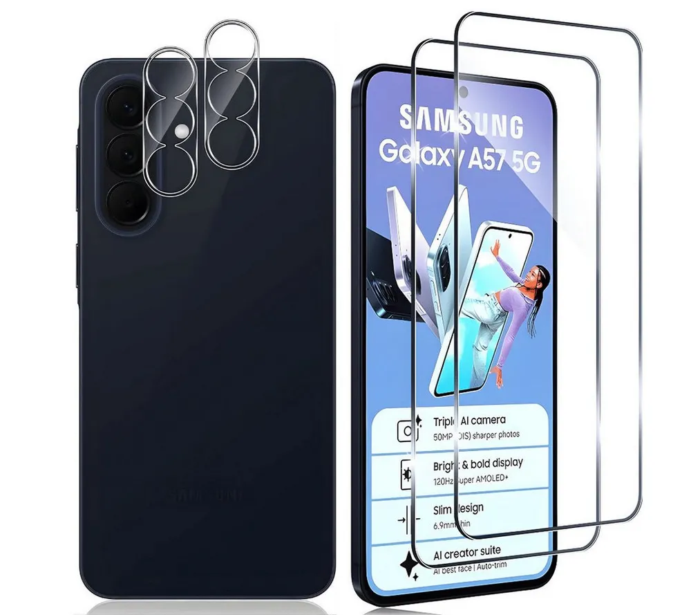SmartUP Displayschutzglas 2X Schutzglas für Samsung Galaxy A57 5G Display Kamera Panzerfolie 9H für Samsung Galaxy A57 5G, 4 Stück, Rundumschutz, passgenaue Verarbeitung