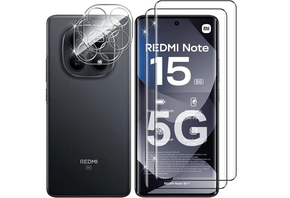 SmartUP Displayschutzglas 2X Schutzglas für Xiaomi Redmi Note 15 5G Display Kamera Panzerfolie für Xiaomi Redmi Note 15, 4 Stück, Rundumschutz, passgenaue Verarbeitung