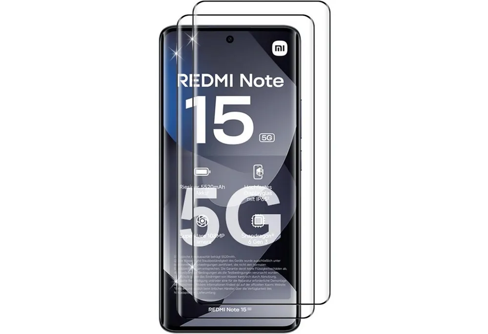 SmartUP Displayschutzglas 2X Schutzglas für Xiaomi Redmi Note 15 5G / 4G Panzerfolie Display 3D für Für Xiaomi Redmi Note 15 5G / 4G, 2 Stück, kompletter Rundumschutz