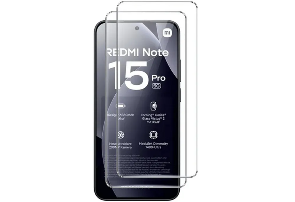 SmartUP Displayschutzglas 2X Schutzglas für Xiaomi Redmi Note 15 Pro 5G Panzerfolie Display Full für Für Xiaomi Redmi Note 15 Pro 5G, 2 Stück, kompletter Rundumschutz