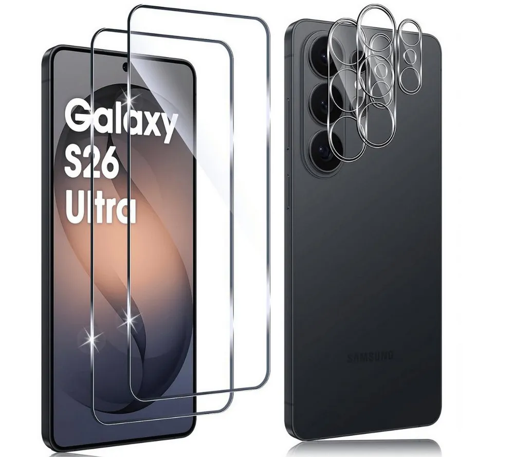 SmartUP Displayschutzglas 2X Schutzglas für Samsung Galaxy S26 Ultra Display Kamera Panzerglas für Samsung Galaxy S26 Ultra, 4 Stück, Rundumschutz, passgenaue Verarbeitung