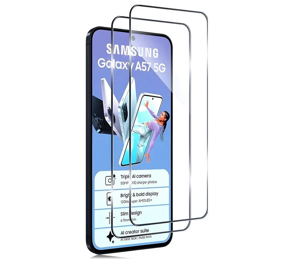SmartUP Displayschutzglas 2X Schutzglas für Samsung Galaxy A57 5G Display Panzerfolie Full 9H für Samsung Galaxy A57 5G, 2 Stück, Rundumschutz, passgenaue Verarbeitung