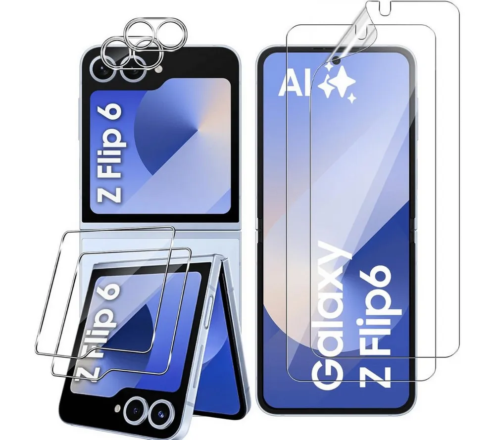 SmartUP Displayschutzglas 6in1 für Samsung Galaxy Z Flip 6 5G Display Kamera Panzerfolie Schutz, Rundumschutz