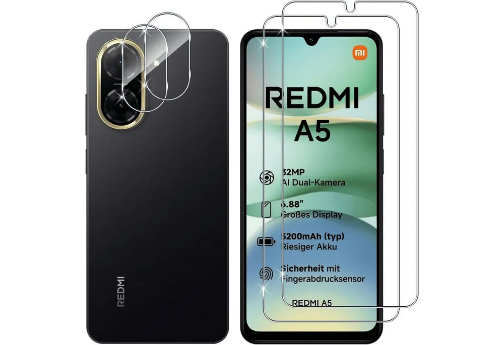 SmartUP Displayschutzglas für Xiaomi Redmi A5 Panzerfolie Schutzglas Display Kamera Screen 9H für Xiaomi Redmi A5, kompletter Rundumschutz