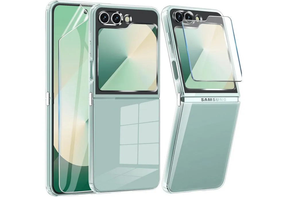 SmartUP Smartphone-Hülle für Samsung Galaxy Z Flip 7 FE 5G Tasche Silikon Schutzglas Case 9H 6,7 Zoll, kompletter Rundumschutz