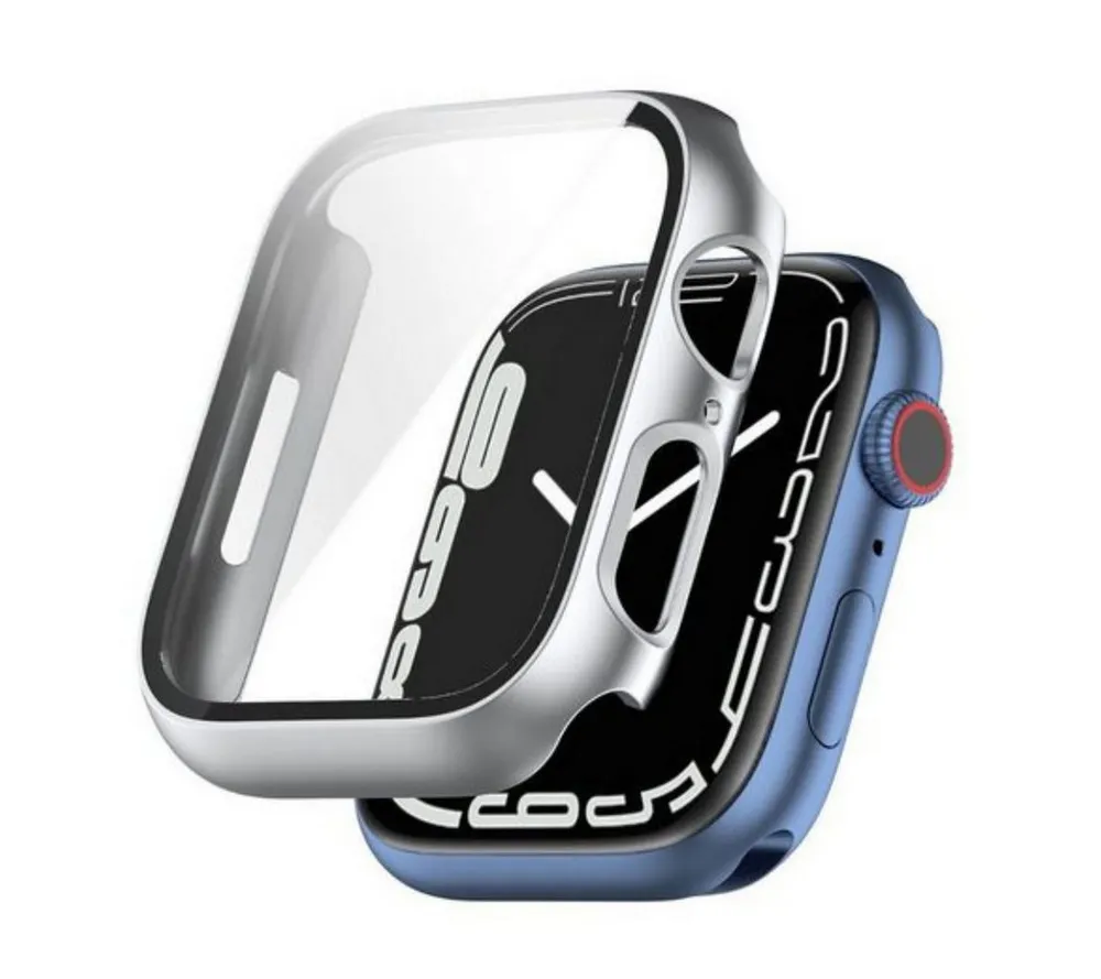 SmartUP Smartwatch-Hülle 2X Plastik Schutzhülle für Apple Watch - 45mm - Silber, kompletter Rundumschutz