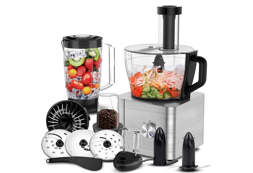 SNDOAS Küchenmaschine, 1100 W, 3,2 l Schüssel, mit Hacken, Schneiden, Kneten, Entsaften, 3 Geschwindigkeiten