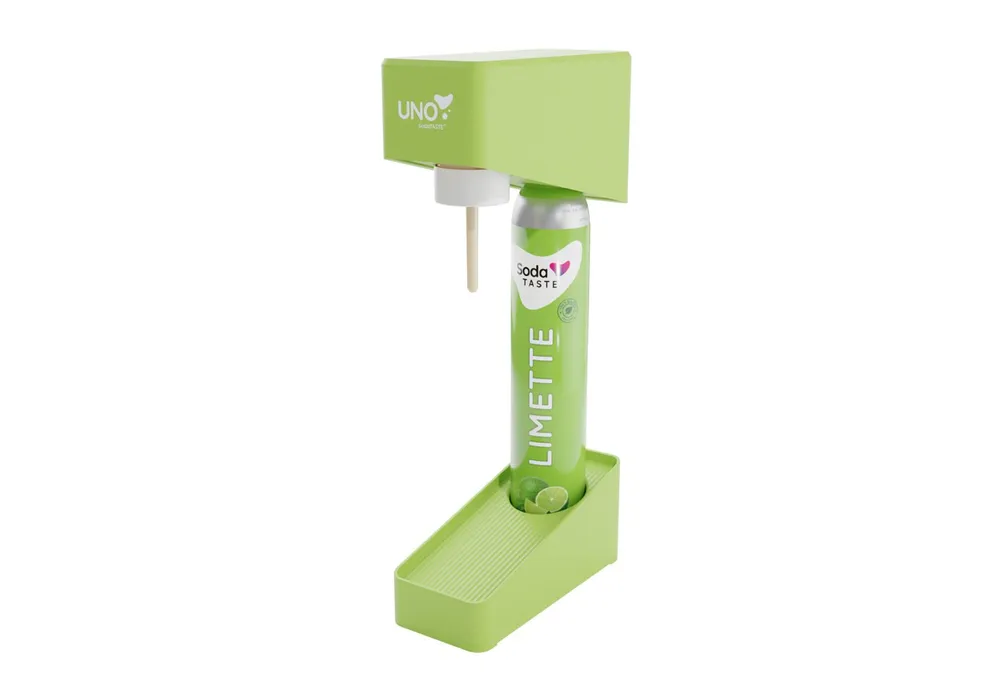 SodaTASTE Wassersprudler SodaTASTE UNO Wassersprudler Set inkl. Flasche & CO2-Zylinder, (Wassersprudler, CO₂-Zylinder, 1-Liter-Wasserflasche, Abtropfhalterung), Kompatibel mit Standard-Drehgewinde