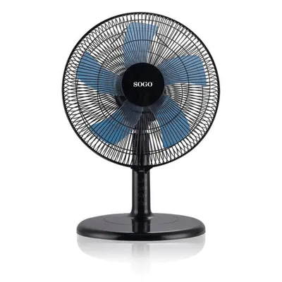 Sogo Oszillierender Ventilator, 45 W, 30 cm, 3 Geschwindigkeiten, geräuscharm, stabiler Standfuß, Schwarz/Blau