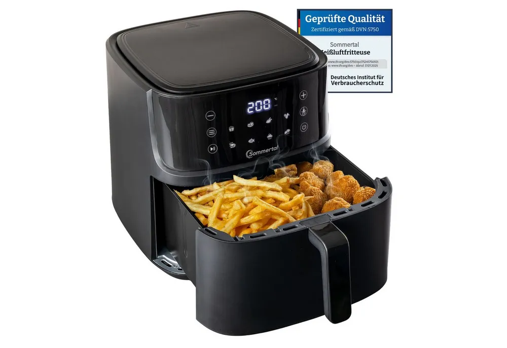 Sommertal Heißluftfritteuse, 2000 W, Touchscreen, 8 Programme, 2000 Watt, TÜV Rheinland GS geprüft
