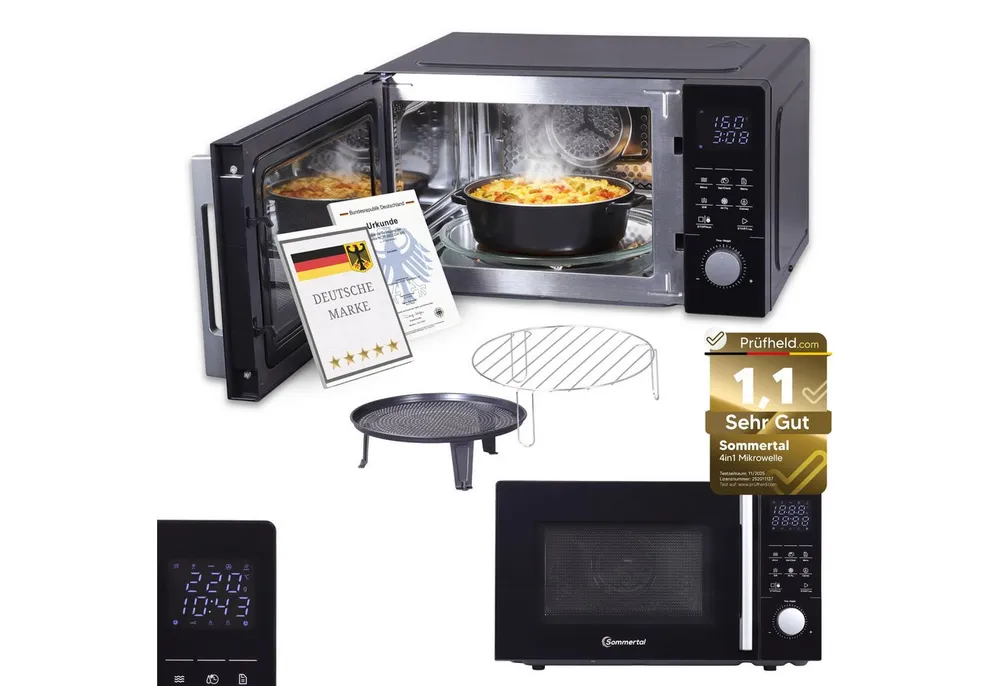 Sommertal Mikrowelle, Netzbetrieb, 25 l, 60 Min Timer, Kindersicherung, Express-Start, Rost, Crisp-Pfanne