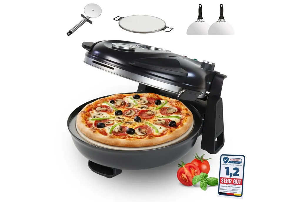 Sommertal Pizzaofen Sommertal PizzaProfi Pizzaofen, 32cm Pizzastein, 2x Pizzaschieber, Pizzaschneider, Steinplatte