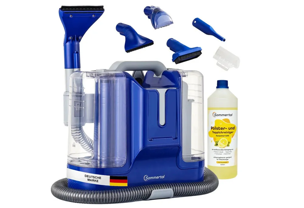 Sommertal Teppichreinigungsgerät SOMMERTAL CompactCleaner WS450 5in1 +1L Polsterreiniger, Gerät für Teppiche, Treppen, Polster, Sofa, Auto, Tiere, Flecken