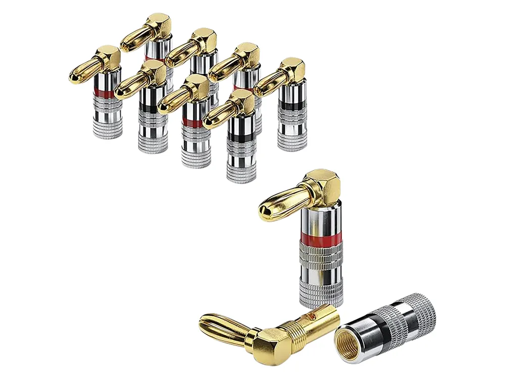 SONERO Bananenstecker S-SC090-08, gewinkelt 90° vergoldet 8er Set