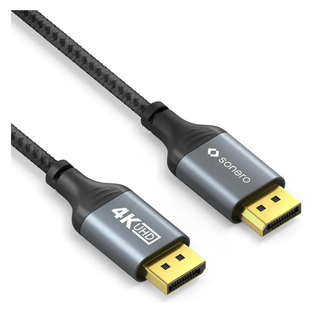2x Sonero DisplayPort-Kabel, Stecker/Stecker, 4K60, grau/schwarz, 2 m