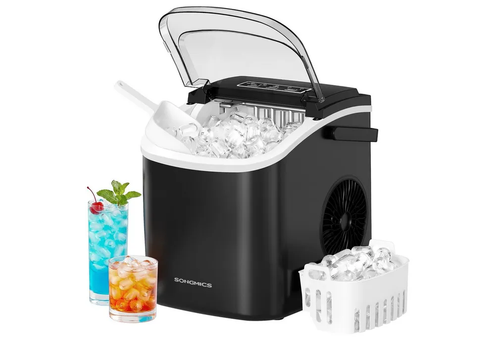 SONGMICS Eiswürfelmaschine mit Selbstreinigung, 9 Eiswürfel in 6 Minuten, 12 kg/24 Stunden, tragbar, Küche, WG, Party, Camping, Zuhause, Büro und Bar