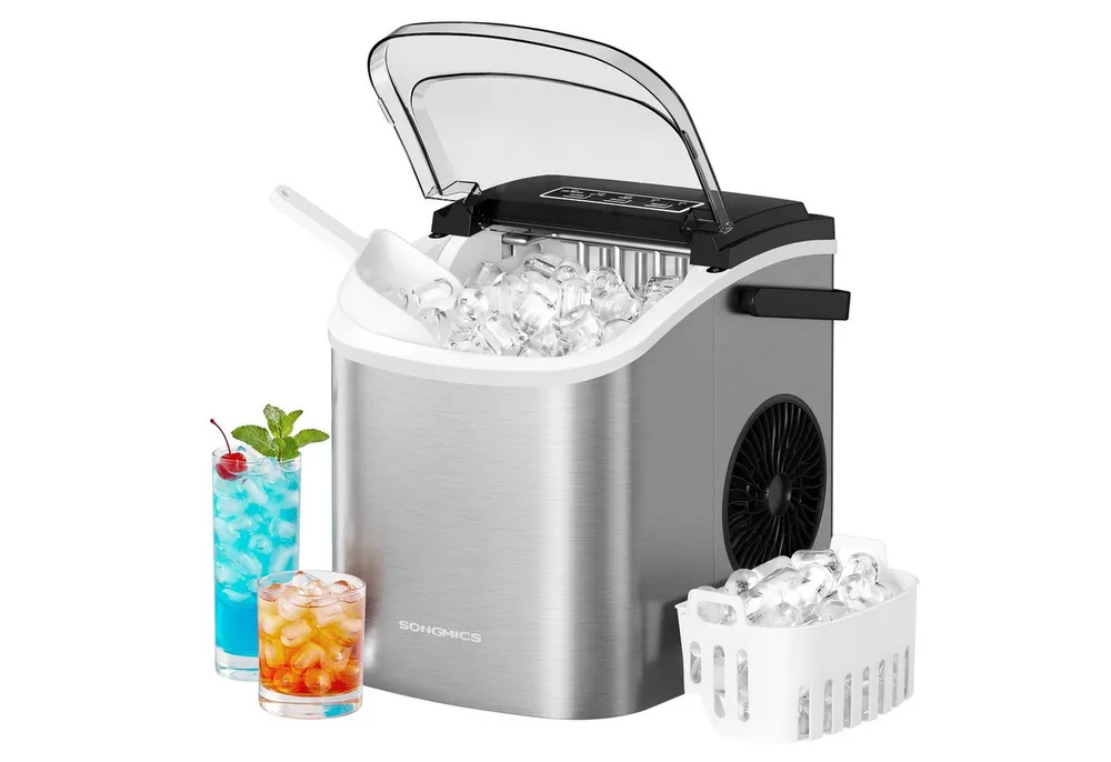 SONGMICS Eiswürfelmaschine mit Selbstreinigung, 9 Eiswürfel in 6 Minuten, 12 kg/24 Stunden, tragbar, Küche, WG, Party, Camping, Zuhause, Büro und Bar