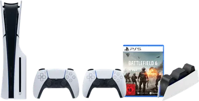 PlayStation 5 Slim mit Laufwerk + Battlefield 6 + Zusätzlicher Controller Weiß + Ladestation