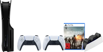 PS5 Slim mit Laufwerk + Battlefield 6 + Schwarze Cover + Zusätzlicher Controller Weiß + Ladestation