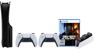 PS5 Slim mit Laufwerk + Black Ops 7 + Schwarze Cover + Zusätzlicher Controller Weiß + Ladestation