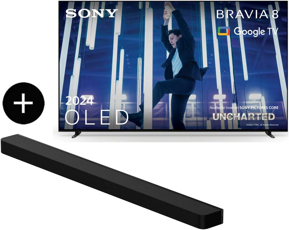 Sony K-77XR80 OLED-Fernseher (195 cm/77 Zoll, 4K Ultra HD, Smart-TV, Google TV, 77" BRAVIA 8 OLED-TV und Bar 8 Soundbar)