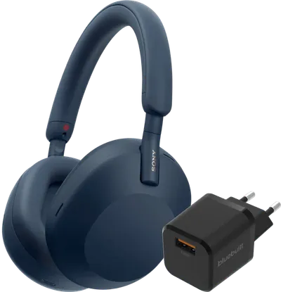 Sony WH-1000XM5 Blau + BlueBuilt Quick-Charge-Ladegerät mit USB-A-Port 18 W Schwarz
