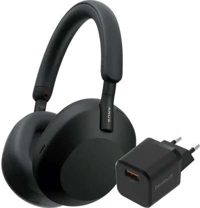 Sony WH-1000XM5 Schwarz + BlueBuilt Quick-Charge-Ladegerät mit USB-A-Port 18 W Schwarz