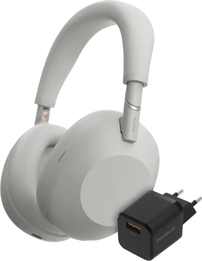 Sony WH-1000XM6 Silber + BlueBuilt Quick-Charge-Ladegerät