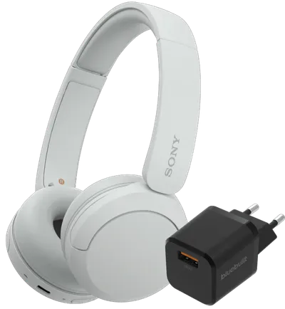 Sony WH-CH520 Weiß + BlueBuilt Quick-Charge-Ladegerät mit USB-A-Port 18 W Schwarz