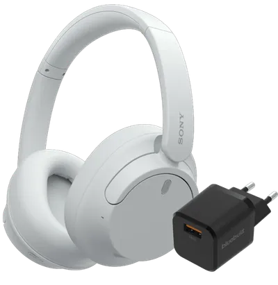Sony WH-CH720N Weiß + BlueBuilt Quick-Charge-Ladegerät mit USB-A-Port 18 W Schwarz