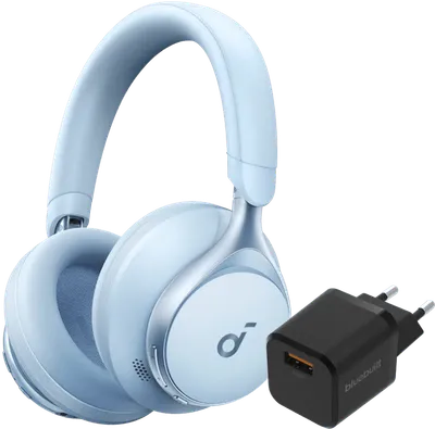 Soundcore Space One Blau + BlueBuilt Quick-Charge-Ladegerät mit USB-A-Port 18 W Schwarz