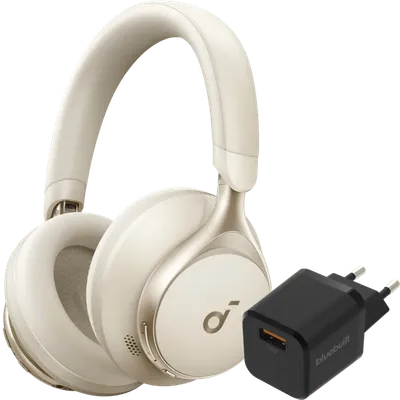 Soundcore Space One Creme + BlueBuilt Quick-Charge-Ladegerät mit USB-A-Port 18 W Schwarz