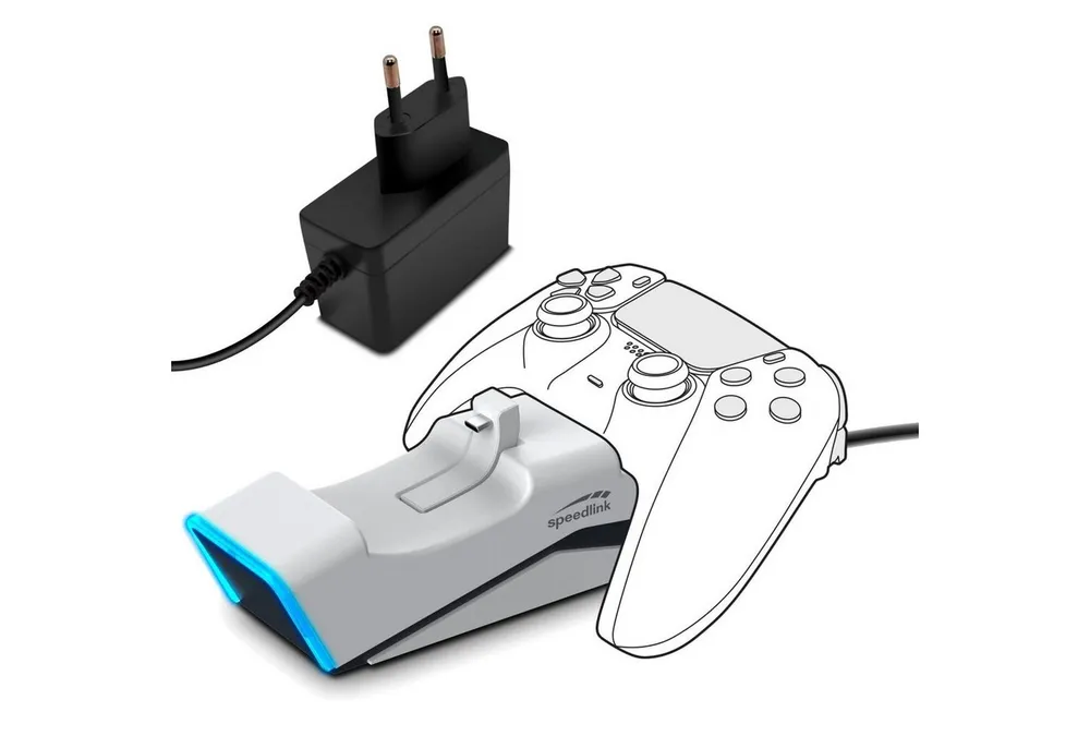 Speedlink TWINDOCK Dual Ladestation Ladegerät Weiß Controller (Set, Dock mit Netzteil passend für Sony PS5 DualSense Wireless Controller)