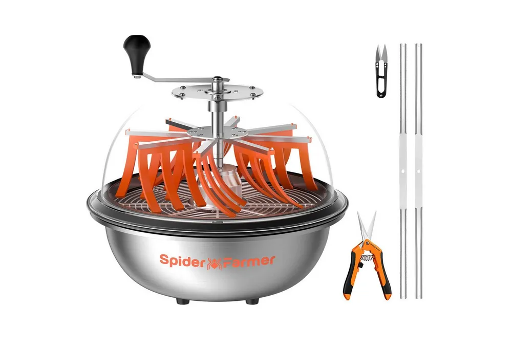 Spider Farmer Zerkleinerer Spider Farmer Bud Leaf Bowl Trimmer, 40cm Edelstahl Trimmer mit Handkurbel