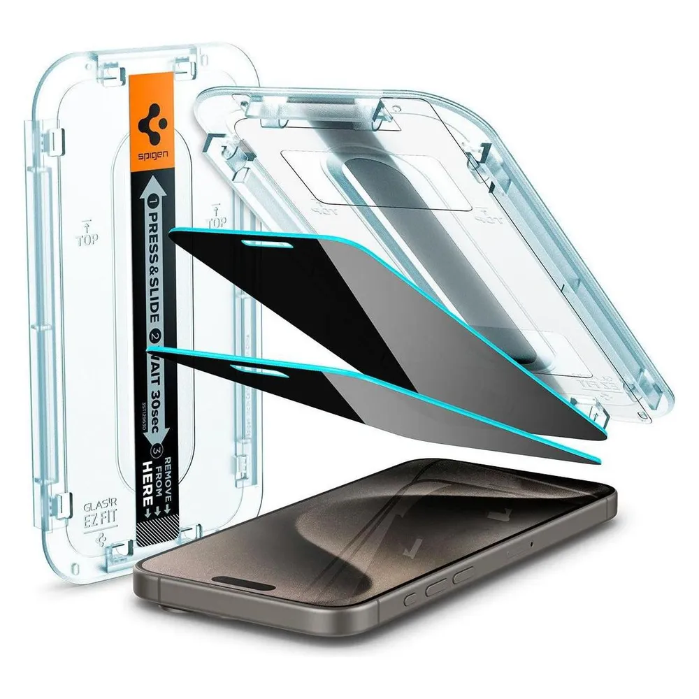 Spigen GLAS.tR EZ Fit Privacy (2 Stk., Apple iPhone 15 Pro Max)
