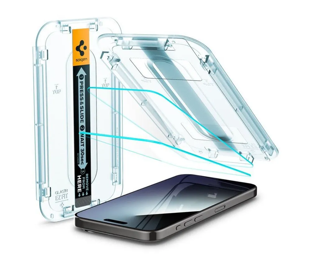 Spigen Displayschutzfolie 2x Displayschutz für iPhone 15 Pro Max Panzerglass Panzerfolie Glas, 2‑tlg. Set, 2 Stück, Tempered Glass, Anti-Fingerabdruck, Case Friendly, Hartglas