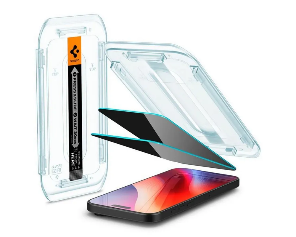 Spigen Displayschutzfolie 2x Displayschutz iPhone 17 Pro Max/16 Pro Max Sichtschutz Panzerfolie, 2er-Set, 2 Stück, Panzerglas, Privacy, Anti-Fingerabdruck, Case Friendly