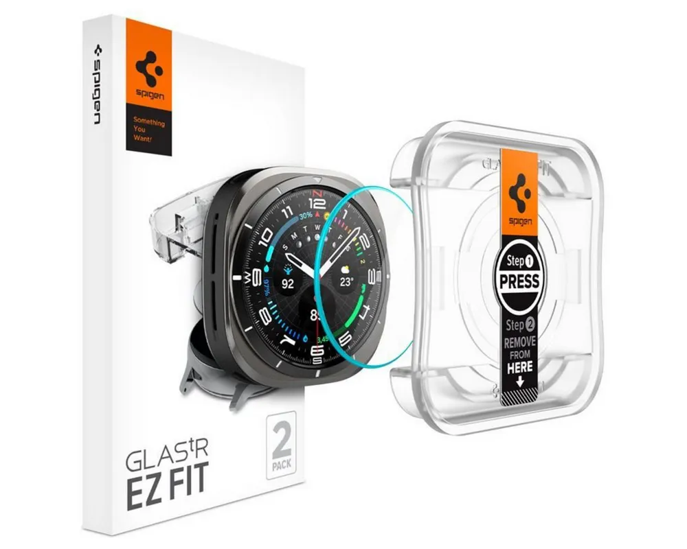 Spigen Displayschutzfolie 2x Panzerglas für Samsung Galaxy Watch Ultra Panzerfolie Schutzglas, 2 Stück, 47mm, 9H Hartglas, Blasenfreie Montage, Anti‑Fingerprint