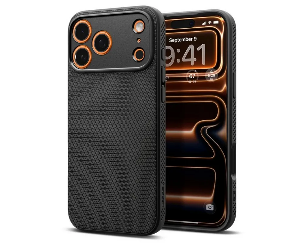 Spigen Handyhülle Liquid Air Case Mattschwarz Kompatibel mit iPhone 17 Pro 6,3, Liquid Air Case mit schlanker Bauform und rutschhemmender Oberfläche