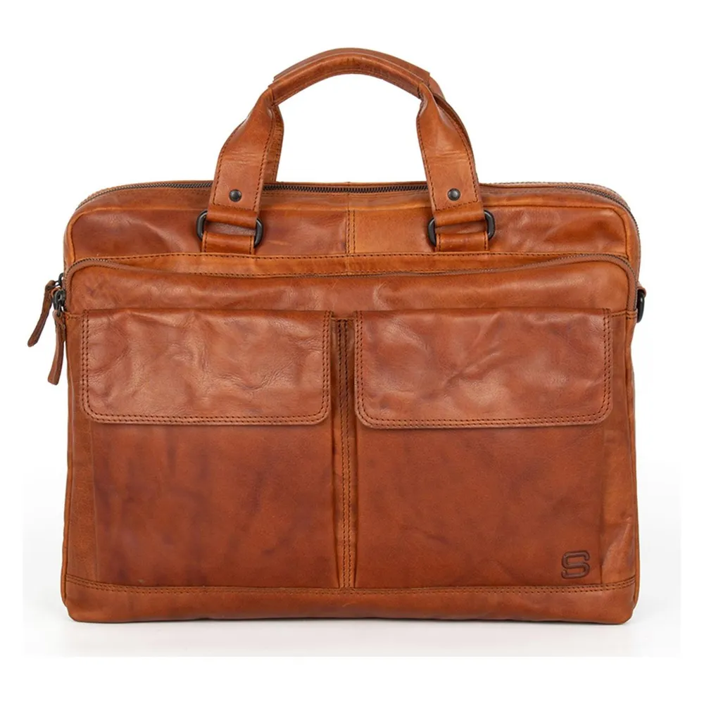 Spikes & Sparrow & Sparrow Dames Laptoptas / Werktas / Aktetas - Berry - Cognac - 17 inch