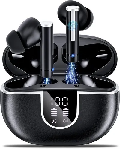 SpionProfi Bluetooth Kopfhörer 5.3 HD Mikrofon In-Ear Headset mit LED Headset (In-Ear Headset mit Ladecase für Musik, Telefonieren uvm)