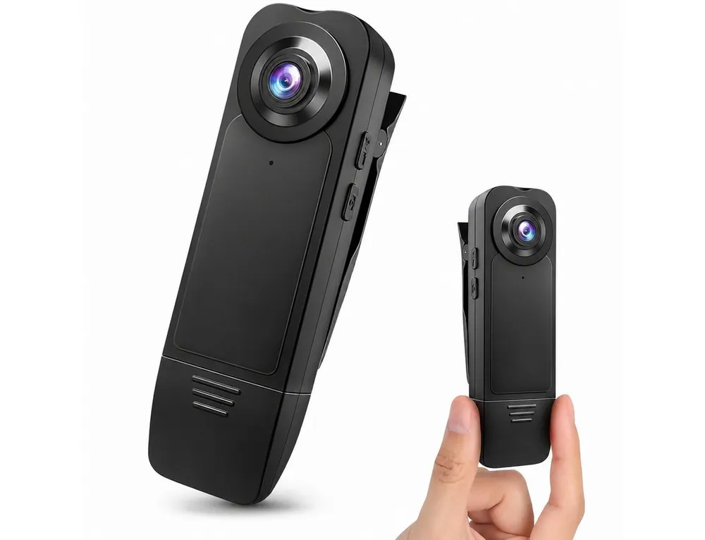 SpionProfi Überwachungskamera 32GB Clip Bodycam Mini Kamera Video Bild Überwachungskamera Actioncam (Außenbereich, Innenbereich, 1-tlg., Mini versteckte Kamera Auto Haus mit Nachtsicht & Bewegungsmelder)