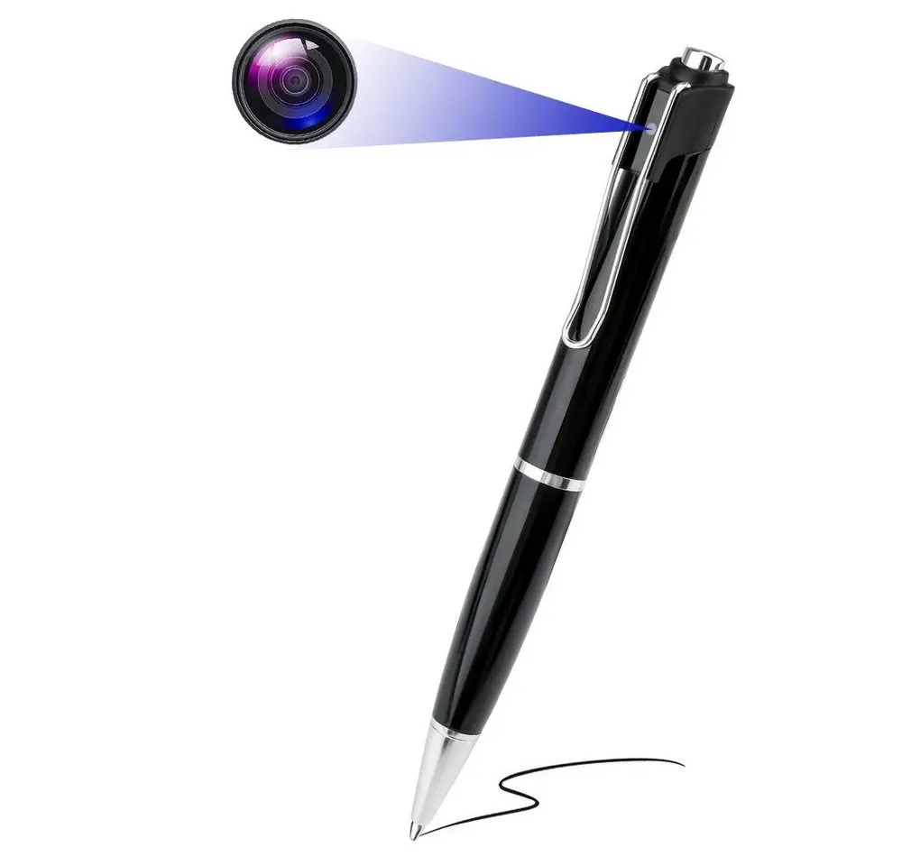 SpionProfi Überwachungskamera Kugelschreiber Kamera Spion Video Ton Bild Aufnahme Full HD 1080p (Innenbereich, Außenbereich, 1-tlg., Echter Kugelschreiber mit versteckte Full HD Kamera)
