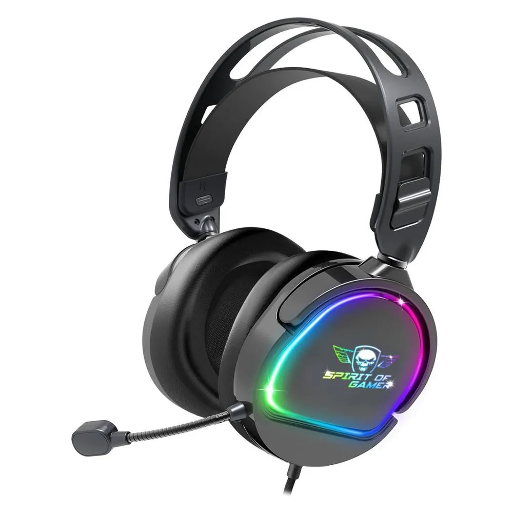 Spirit of Gamer Pro H6 kabelgebundene Stereo RGB Kopfhörer mit abnehmbarem Mikrofon schwarz
