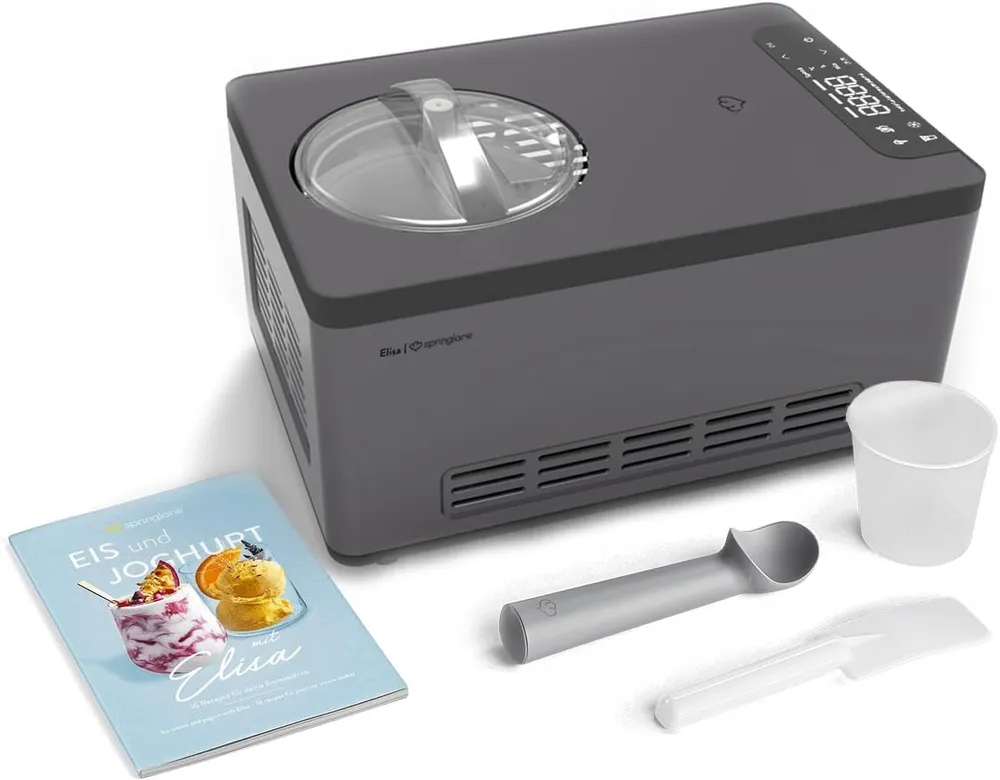 Springlane Eismaschine & Joghurtbereiter Elisa, 2,00 l, 220,00 W, mit selbstkühlendem Kompressor, entnehmbaren Eisbehälter