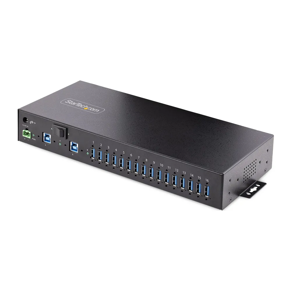 USB-Hub StarTech 16 Port 5Gbps Industrial DIN-Schiene Rack USB 3.2 Gen 1 Dual-Host