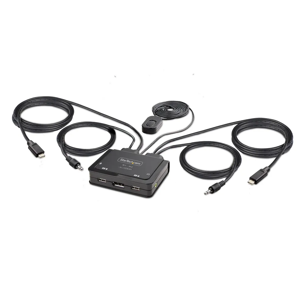 StarTech.com USB-C DisplayPort KVM-Switch 2 Ports 4K 60Hz Integrierte Audiokabel Hotkeys