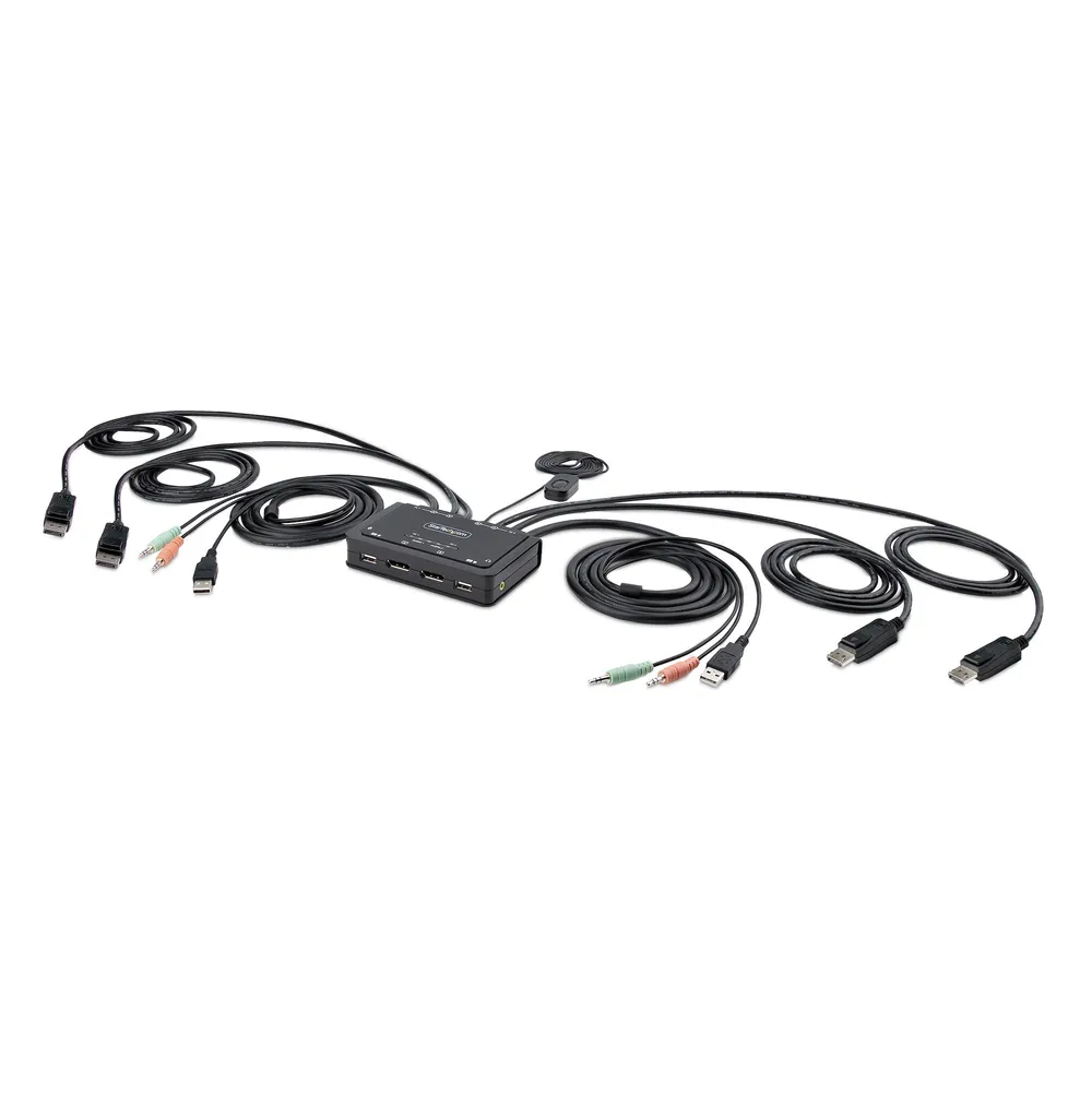 StarTech.com DisplayPort KVM-Switch – 2 PCs, 2 4K 60Hz-Monitore, USB, Audio, Remote-Switch, integrierte Kabel